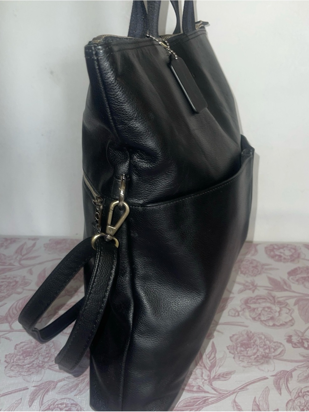 COACH LEATHER CHARLES FOLDOVER TOTE BAG UNISEX  BLACK - Picture 7 of 16